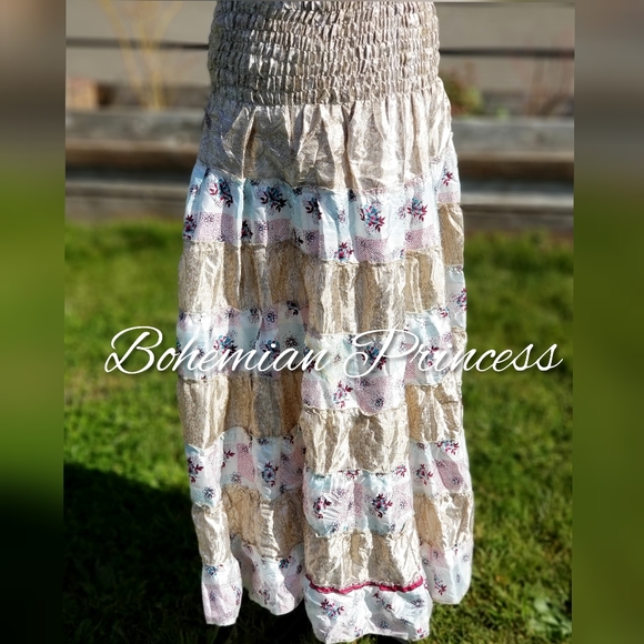 Vintage Silk bohemian skirt/dress, M Champagne - Picture 10 of 11